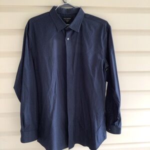 Mens BANANA  REPUBLIC  NAVY Blue Small Print dress Shirt sz XL  LIKE NEW PREPPY